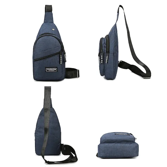 Men's Crossbody Bag Shoulder Bag Chest Bag Oxford Cloth Outdoor Daily Holiday Zipper Large Capacity Lightweight Durable Solid Color Black Blue Grey