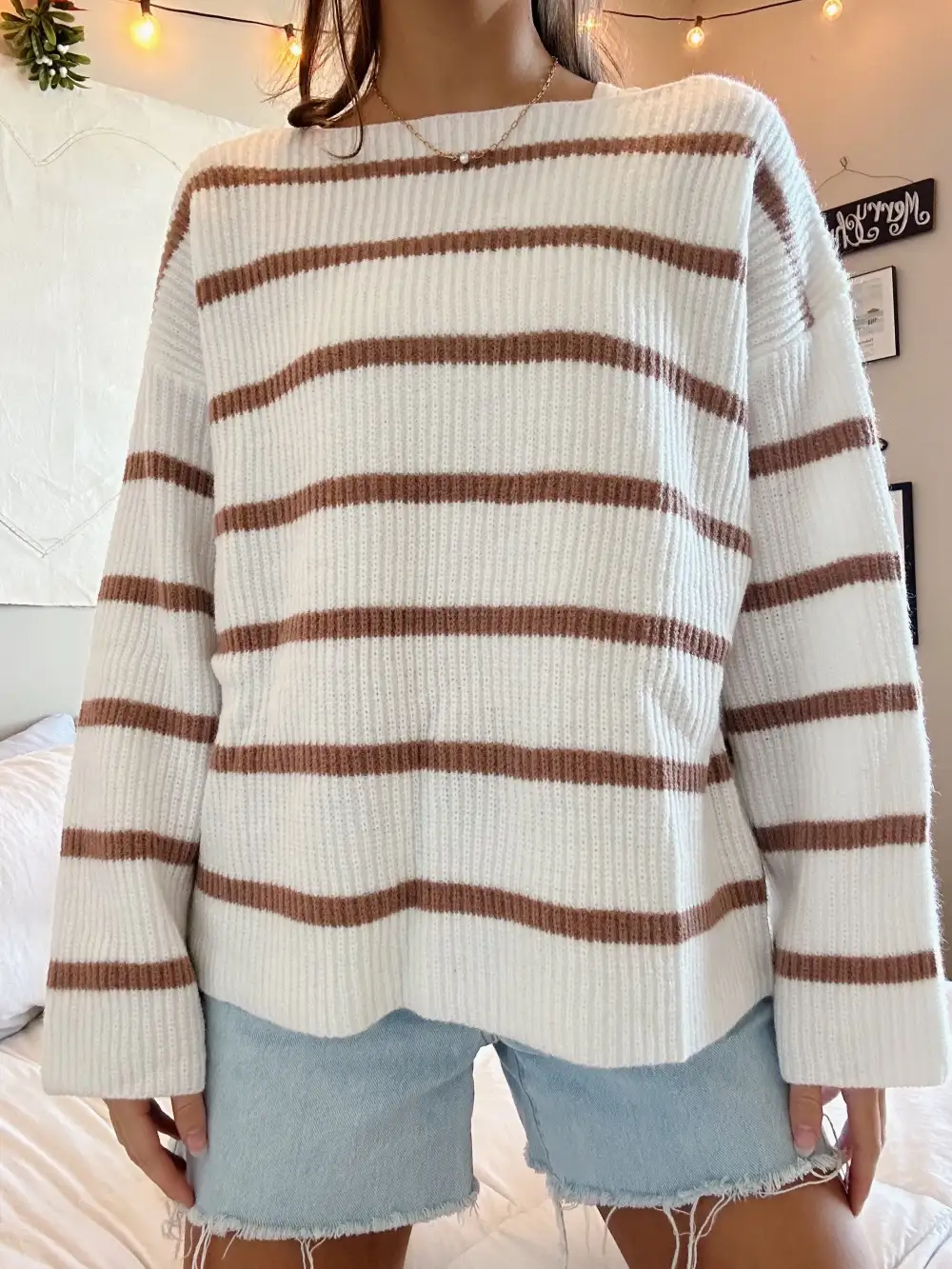 TAN & CREAM STRIPED SWEATER