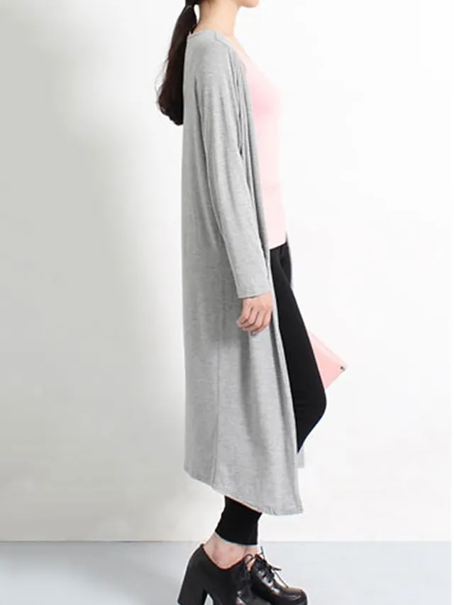 Women's Cardigan Sweater Open Front Ribbed Knit Modal Oversized Summer Fall Long Daily Going out Weekend Stylish Casual Soft Long Sleeve Solid Color Black White Yellow One-Size