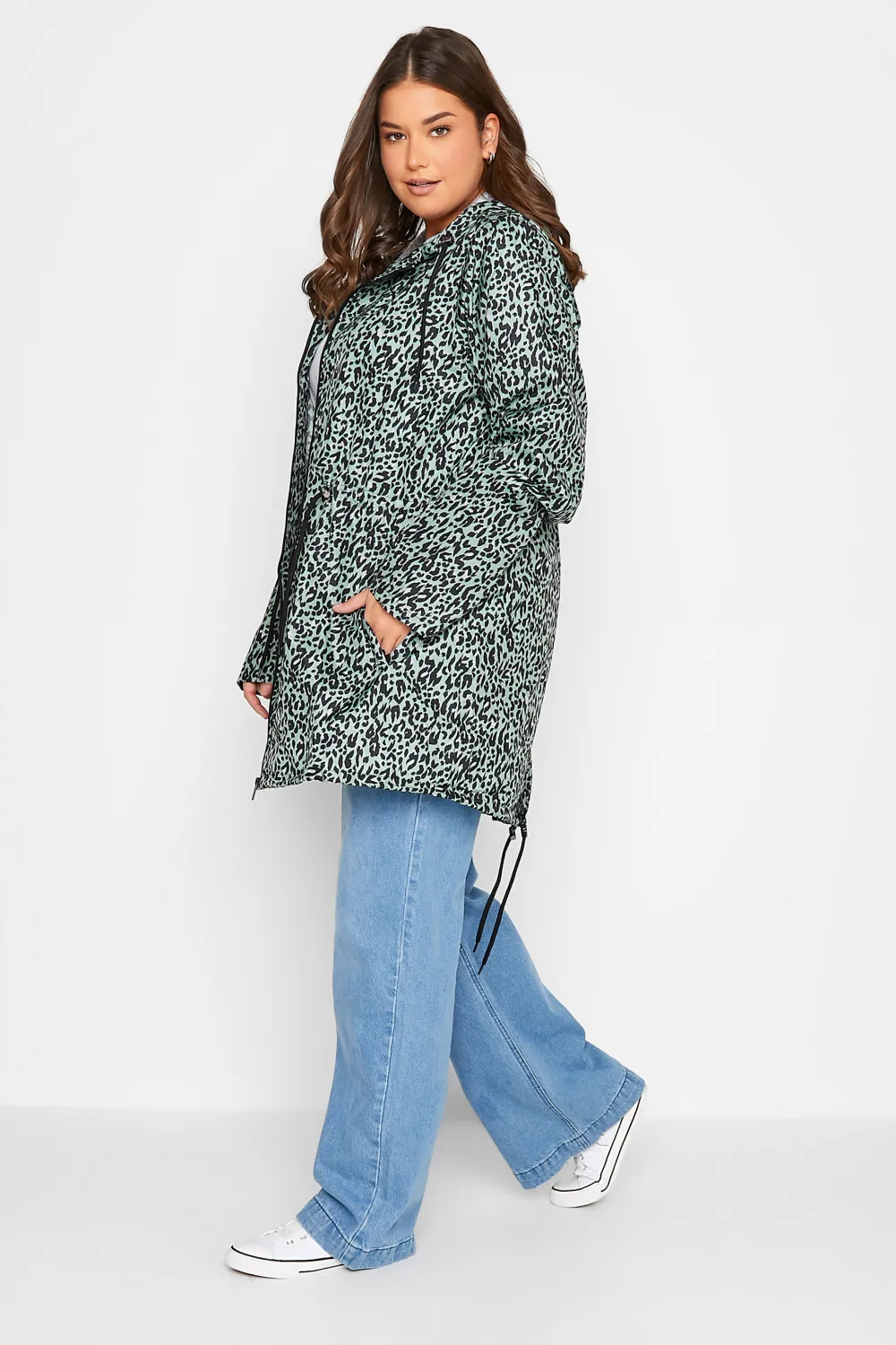 LTS Tall Black Dalmatian Print Pocket Parka