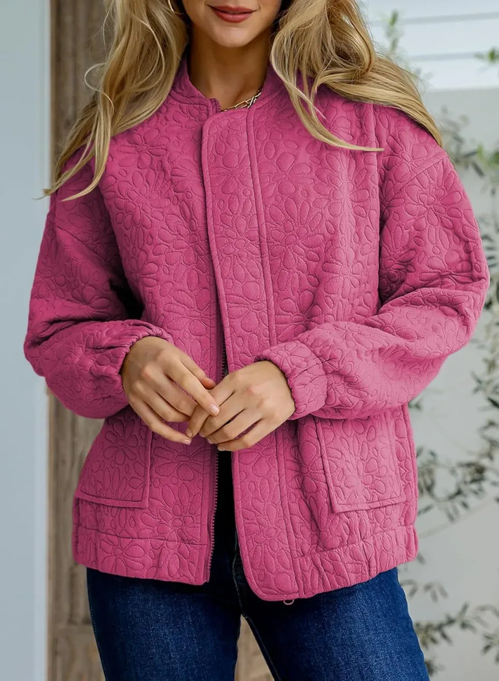 Jackets for Women Spring Fashion 2025 Cute Jacquard Coats Lightweight Zip Up Jackets Dressy Casual