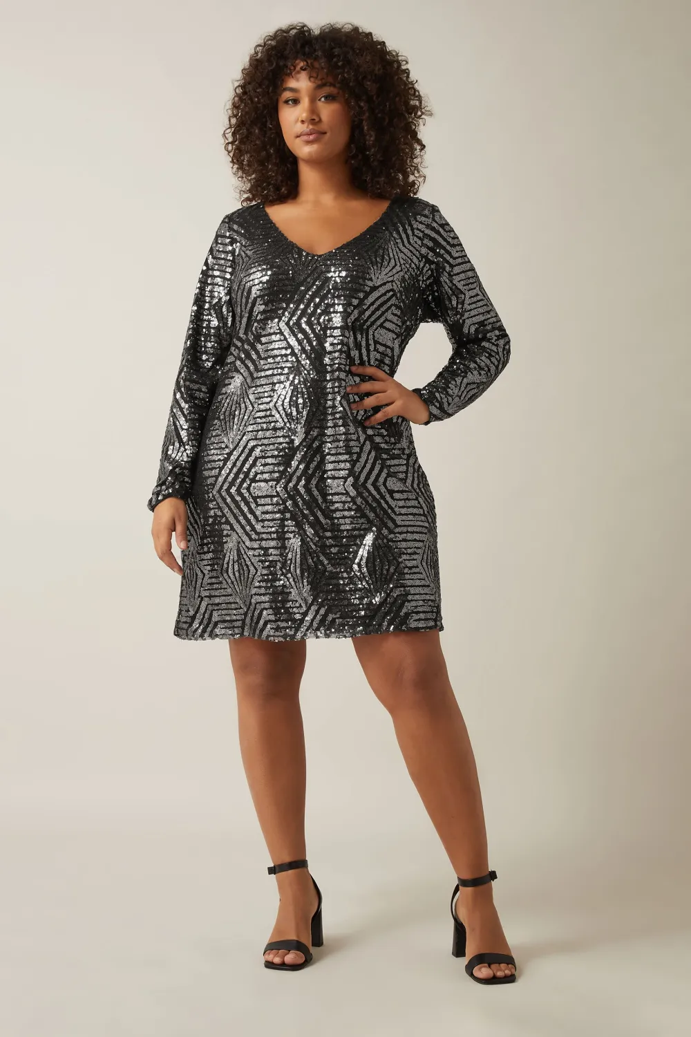 Evans Black & Silver Sequin Geometric Mini Dress