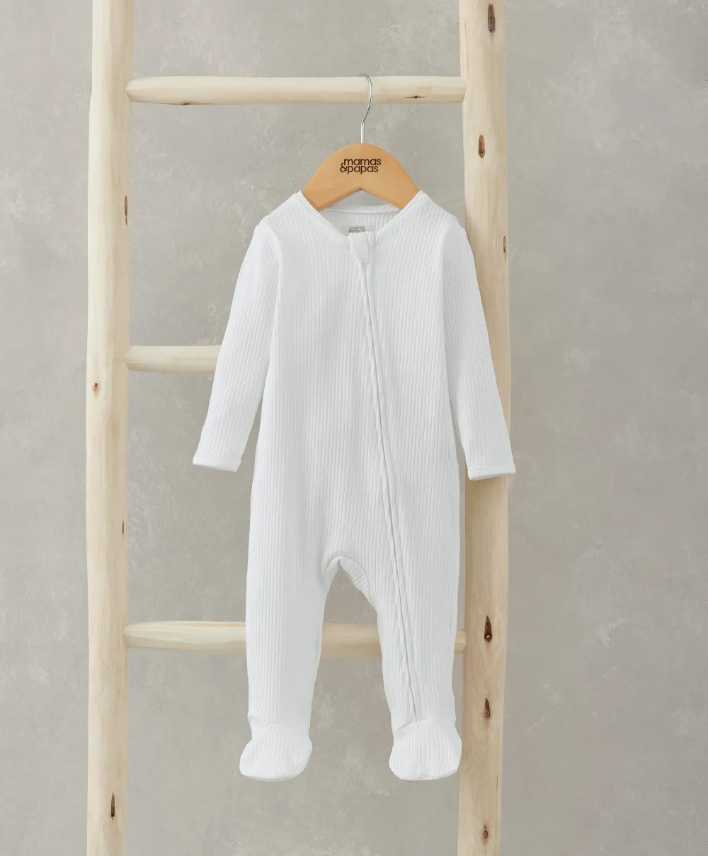 Organic Cotton Ribbed Sleepsuit - White