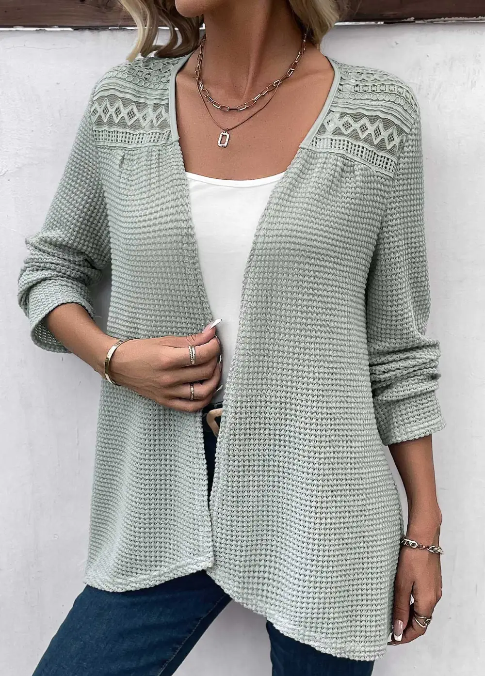 Sage Green Patchwork Long Sleeve Cardigan