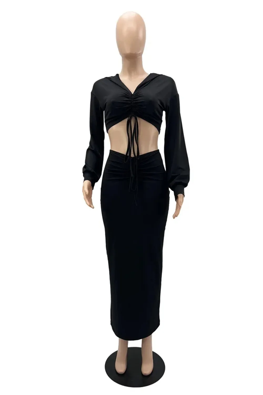 Spring/Summer Ethnic Clothing Long African Skirts Sets Women 2 Piece Set Drawstring Traditional Africa Outfits Fashion Solid Sexy Skirt Suits 2023