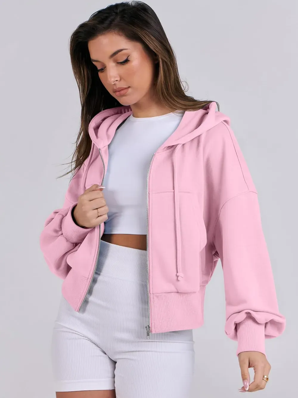 Women's Zip Up Hoodies Cropped Sweatshirts Full Zip Jackets Casual Fashion Fall Outfits Winter Clothes