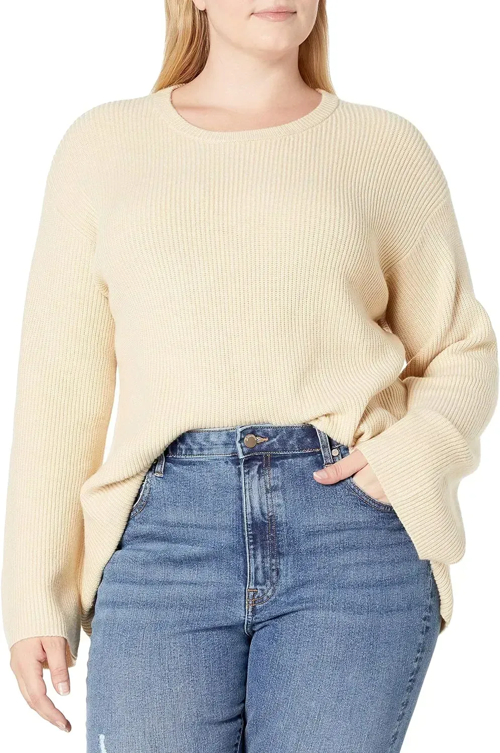 Women's Alice Crewneck Back-Slit Ribbed Pullover Sweater