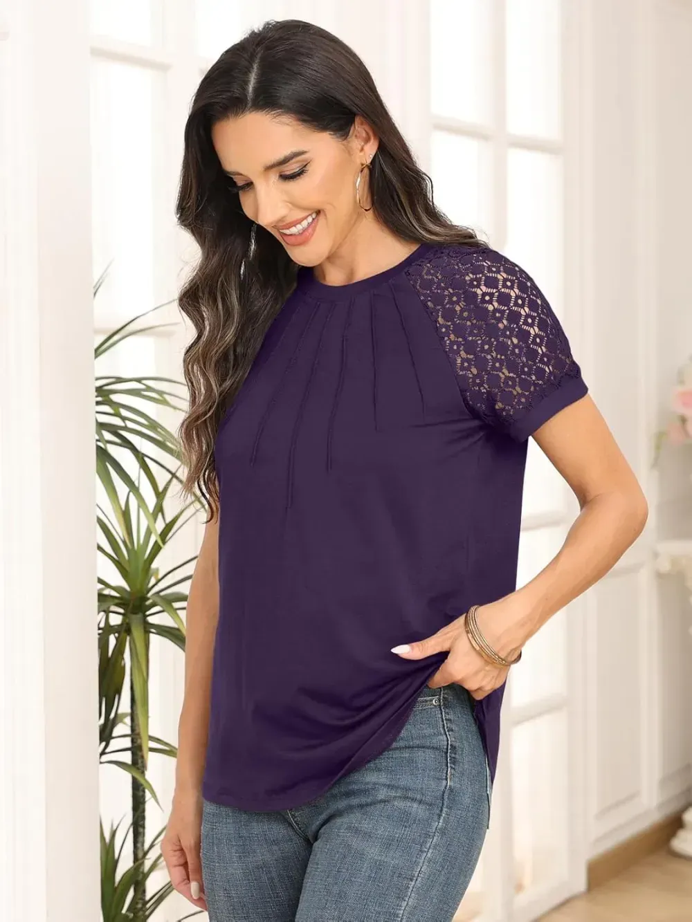 AUTOMET Womens Tshirts Trendy Fashion Tops Lace Short Sleeve Business Tee Shirts Casual Knitted Blouses Summer Outfits 2024