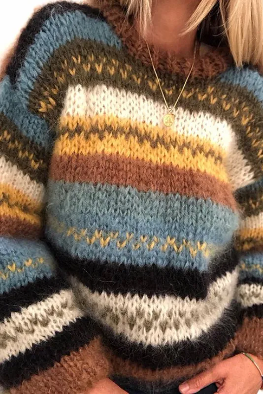 Vintage Rainbow Jacquard Long Sleeve Sweater