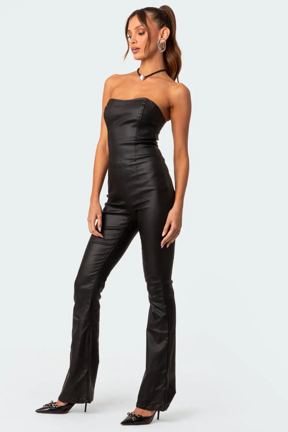 Luna Faux Leather Flared Jumpsuit