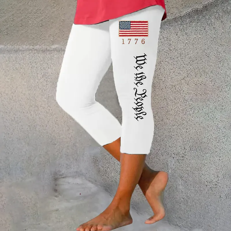 Women's Independence Day Flag Design Printed Casual Leggings