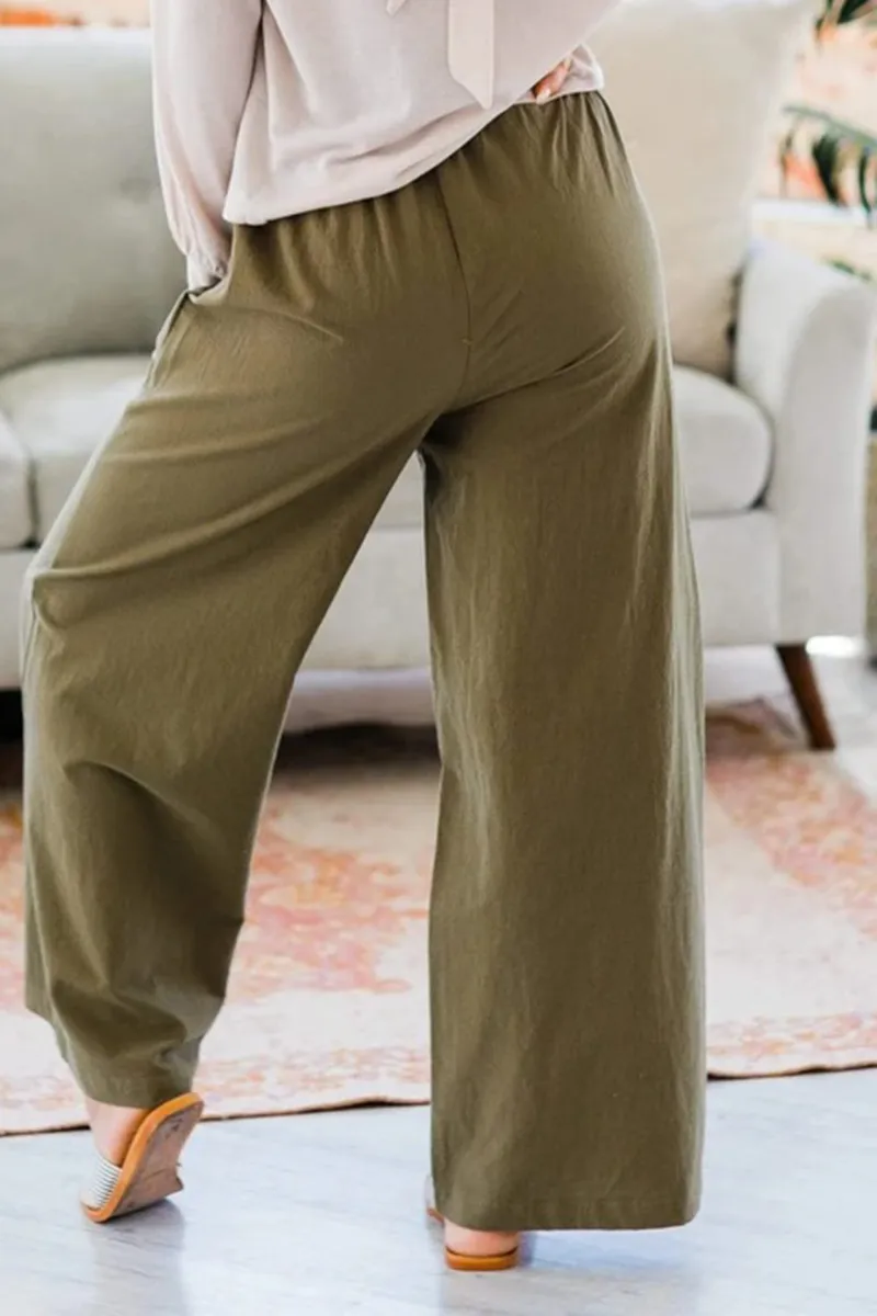 Patch Pocket Elastic Waist Wide Leg Pants