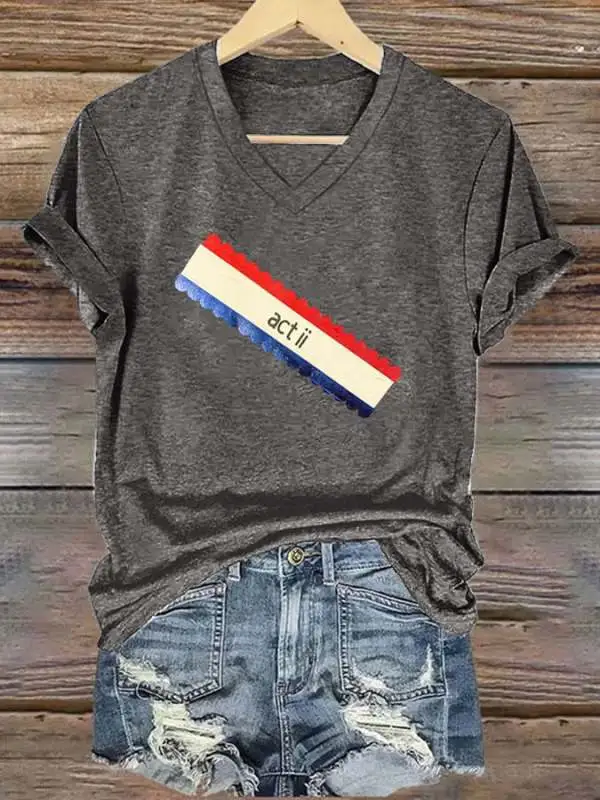 V-neck Retro Country Western Music Act ii Print T-Shirt