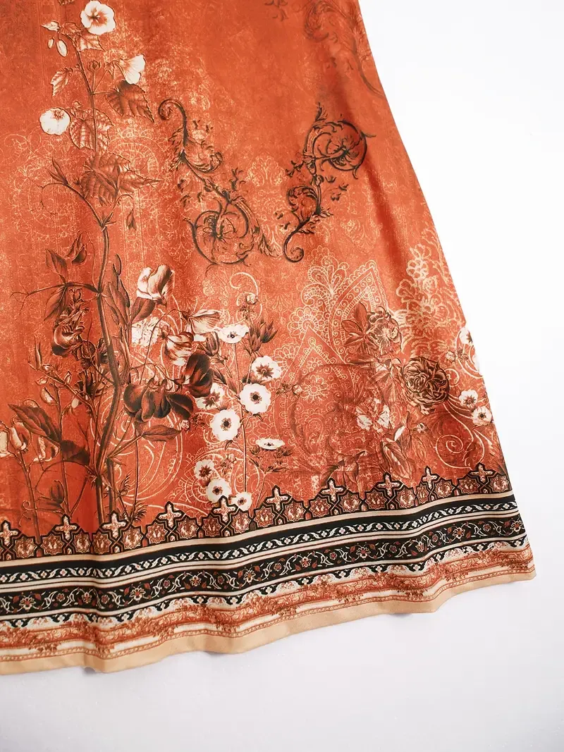 Floral Print Sleeveless Dress, Casual Notched Neck Midi Dress, Women's Clothing