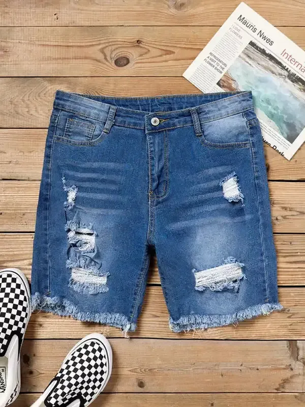 Women's Ripped Hole Frayed Denim Shorts