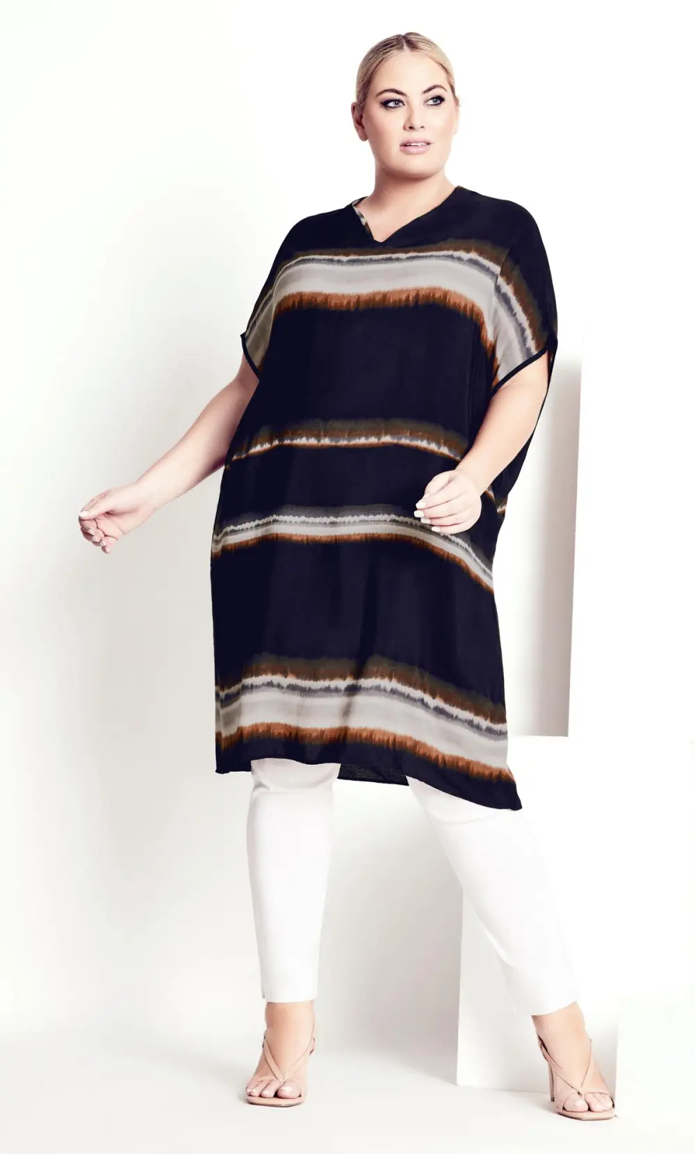 Evans Navy Blue Tie Dye Stripe Print Shift Dress