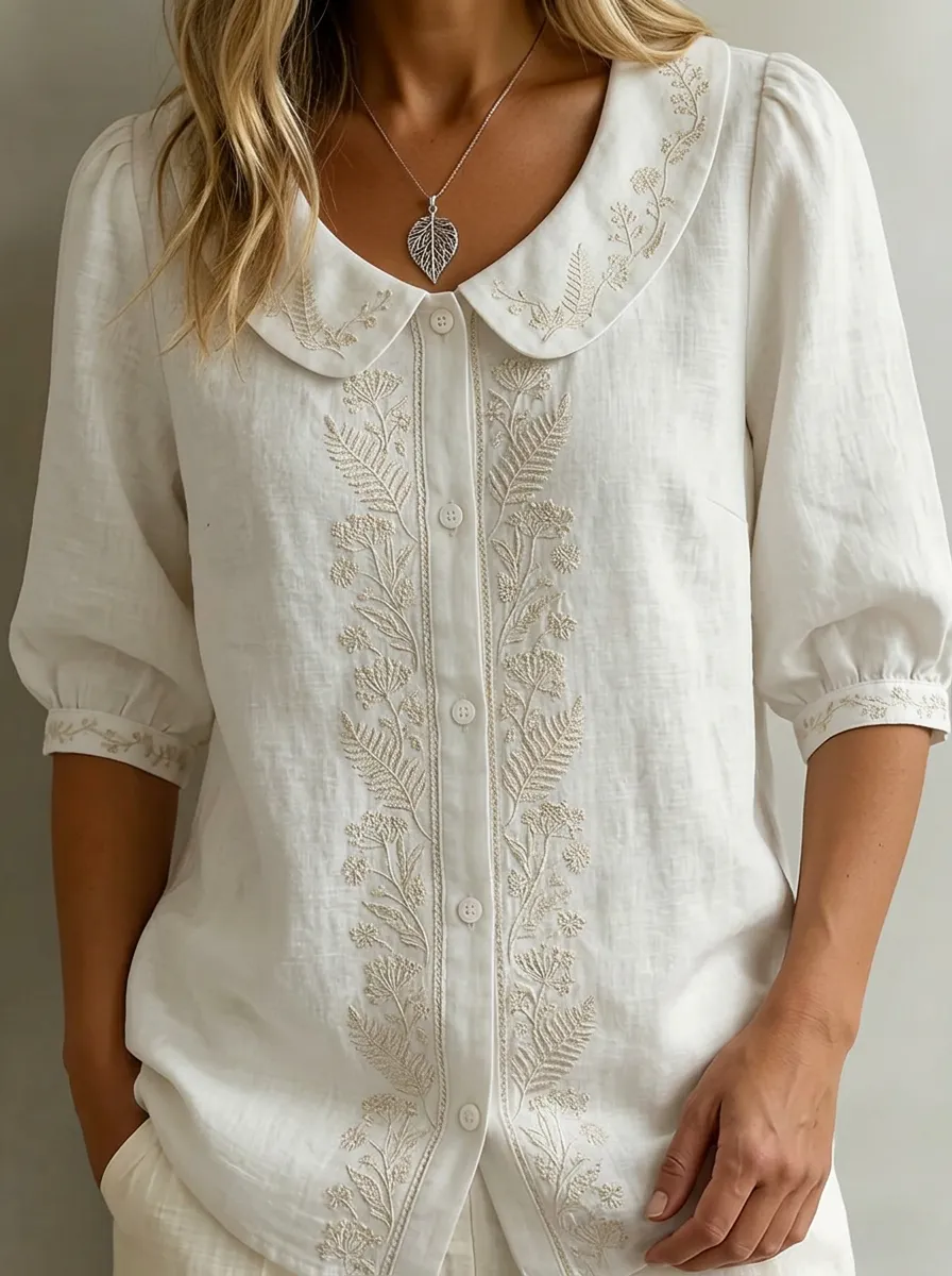 Women's Nashville Botanical Floral Embroidered Button-up Shirt