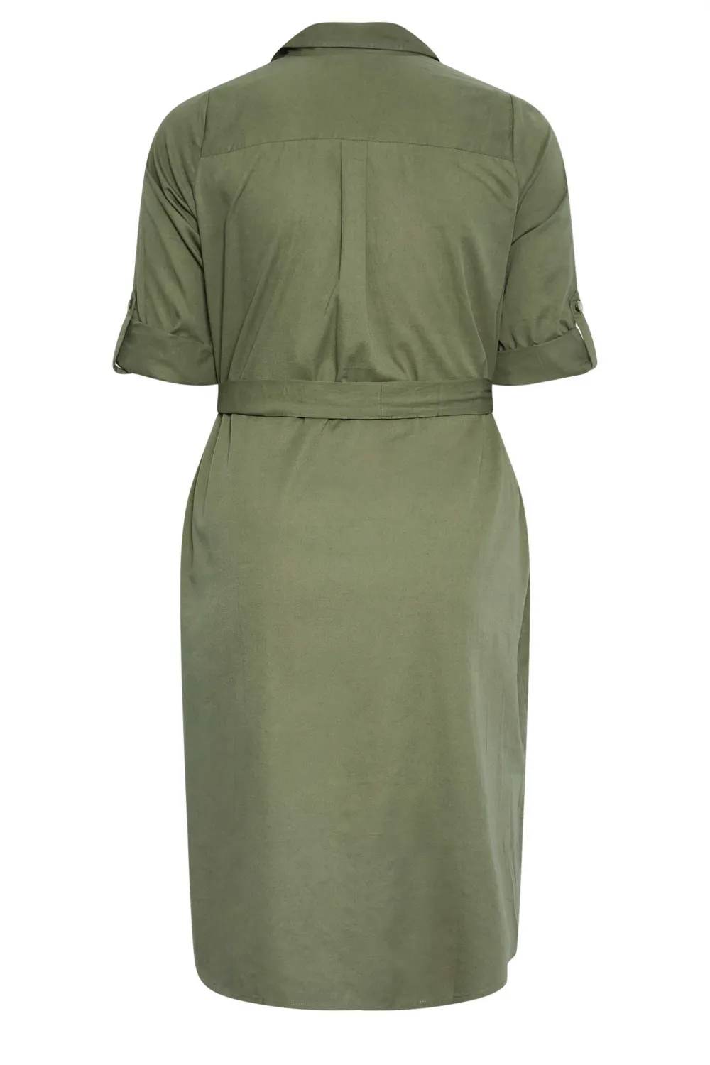 YOURS Curve Khaki Green Utility Shirt Dress