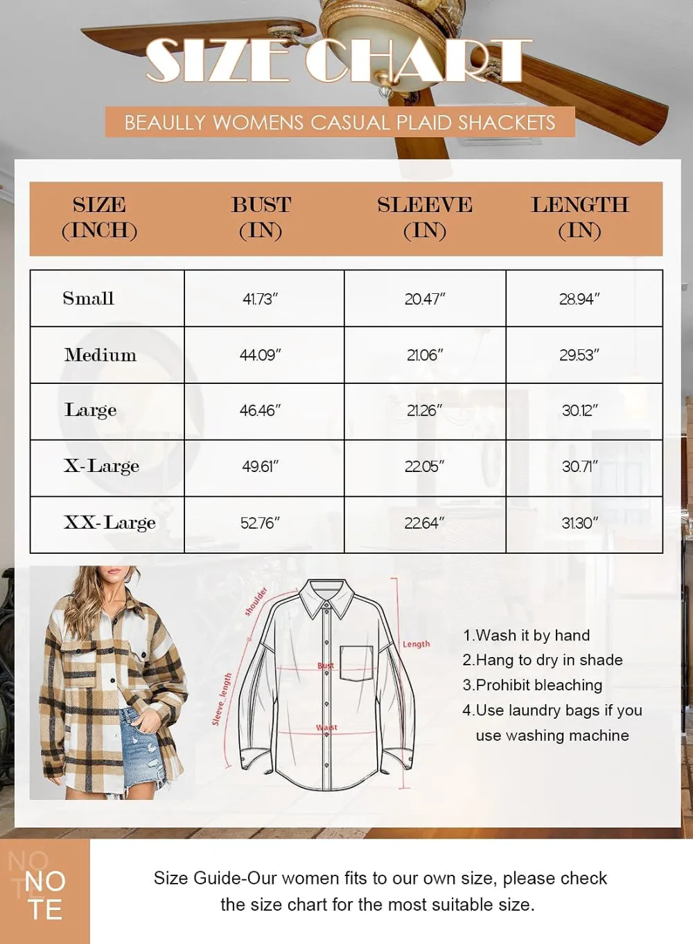 Women's Flannel Plaid Shacket Long Sleeve Button Down Chest Pocketed Shirts Jacket Coats