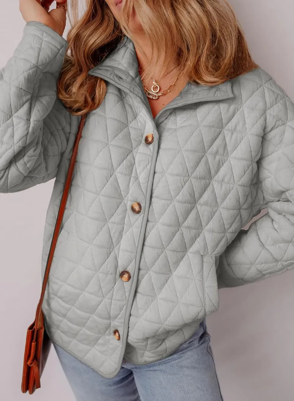 Women's Lightweight Diamond Quilted Jacket Casual Winter Open Front Button Down Puffer Coat Outwear Cardigan