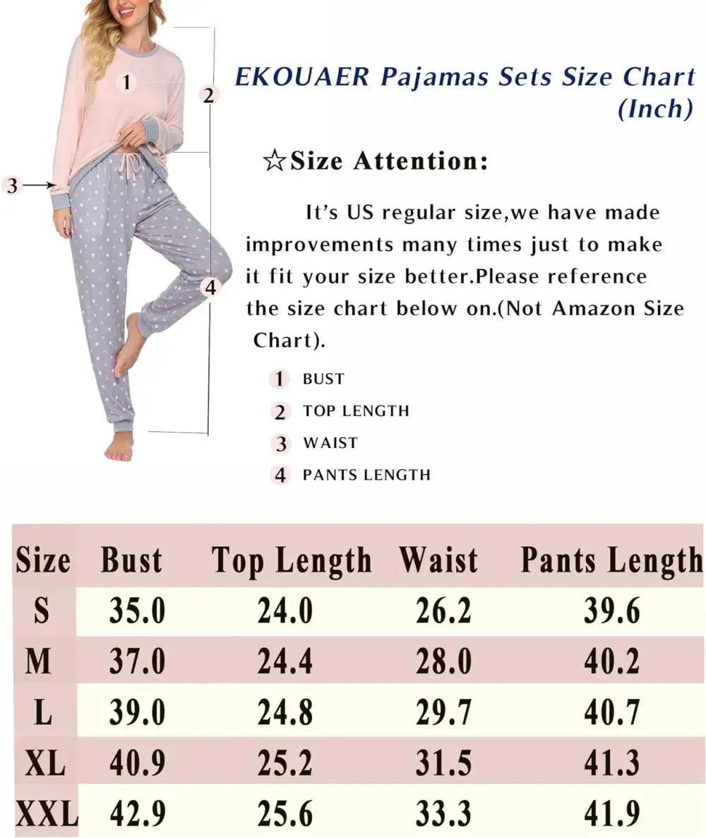 Women's Pajamas Sets Long Sleeve with Plaid Pants Soft Sleepwear O Neck 2 Piece Pjs Joggers Loung Set with Pockets