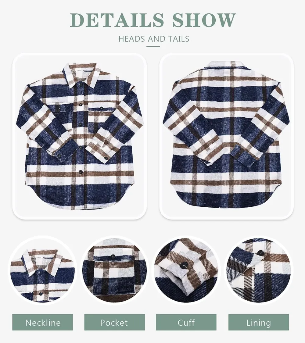 Women's Flannel Plaid Shacket Long Sleeve Button Down Chest Pocketed Shirts Jacket Coats