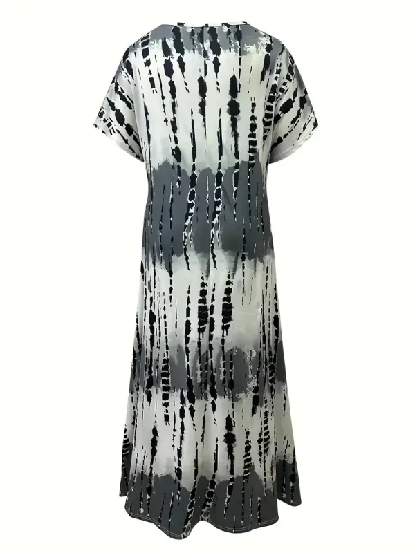 Plus Size Tie Dye Split Dress - Casual Short Sleeve V Neck Dress For Spring & Summer - Women's Plus Size Clothing - For Women Seeking Trendy & Comfortable Summer Outfits - Perfect Gift for Birthday & Vacation