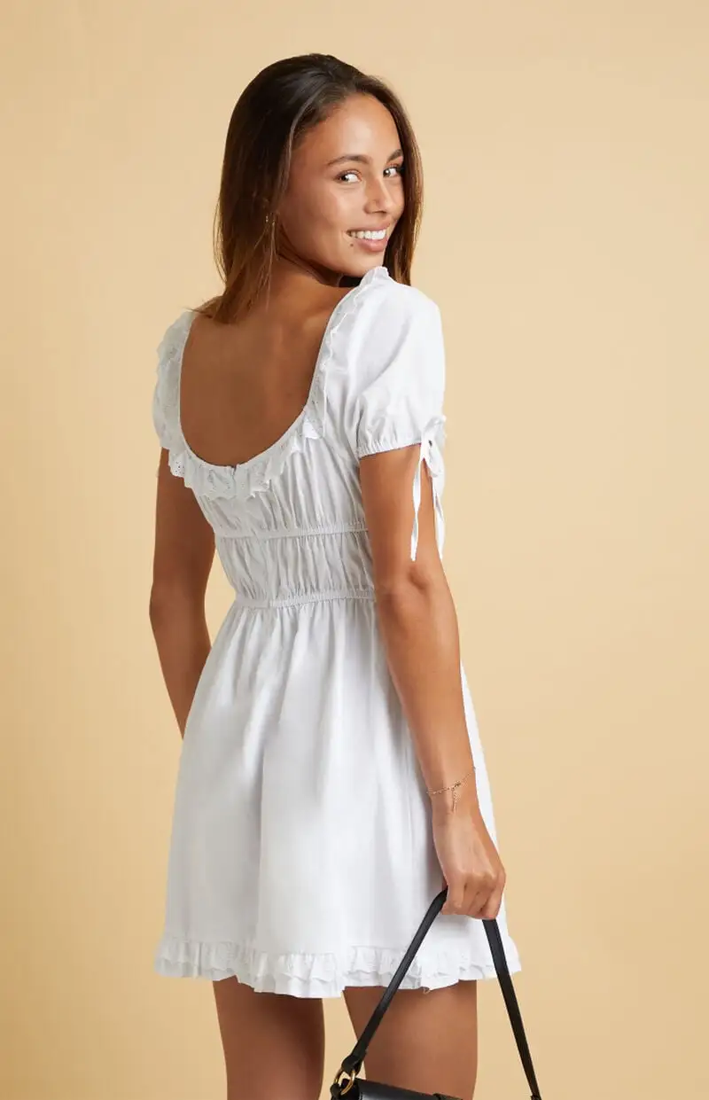 Beverly and Beck Ruby Ruffle Bow Mini Dress