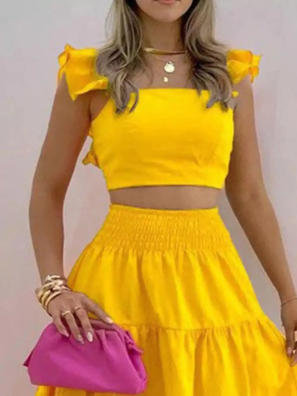 Crop Top Tiered Maxi Skirt Set