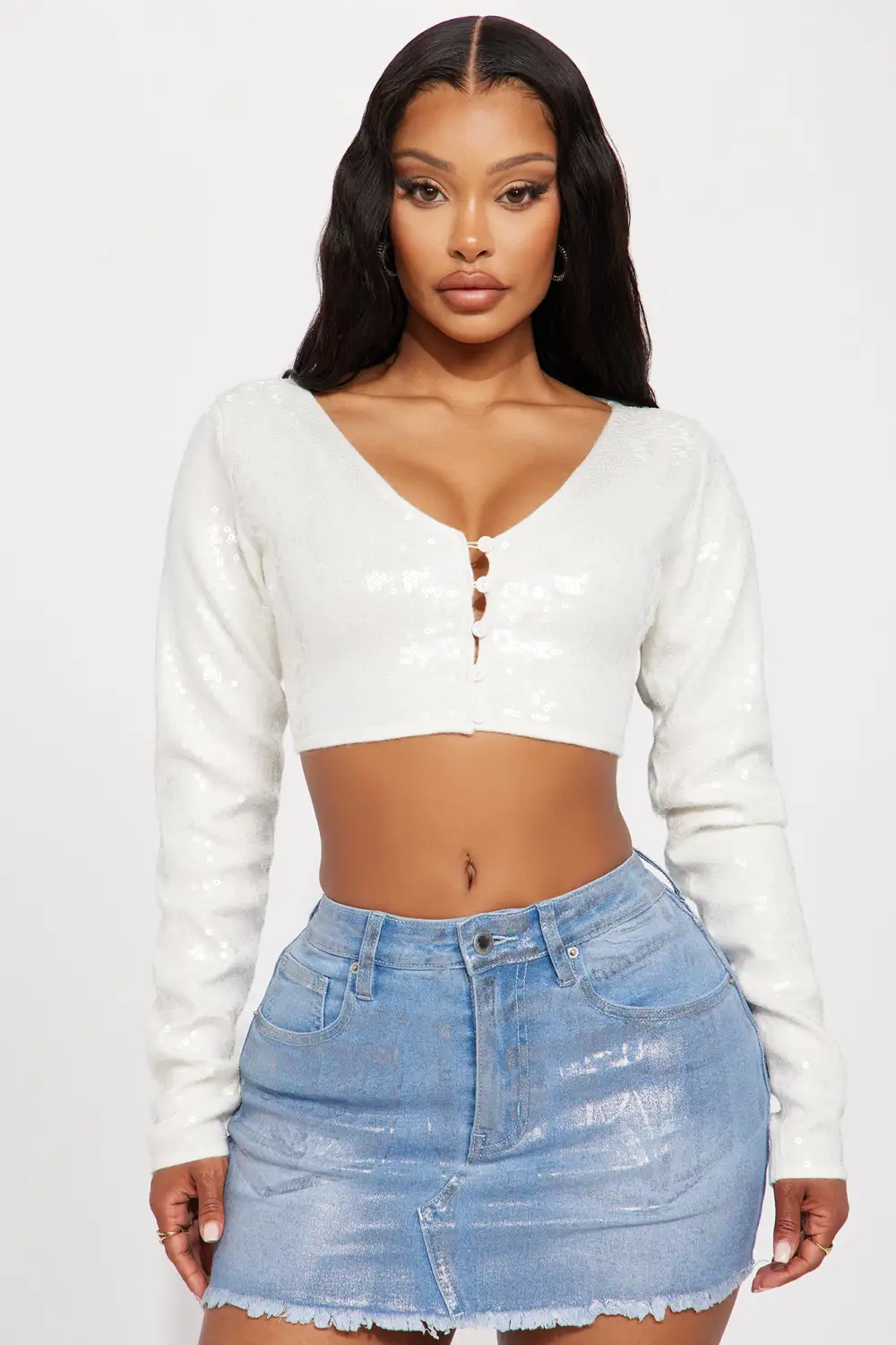 Star Of The Show Sequin Cardigan - White