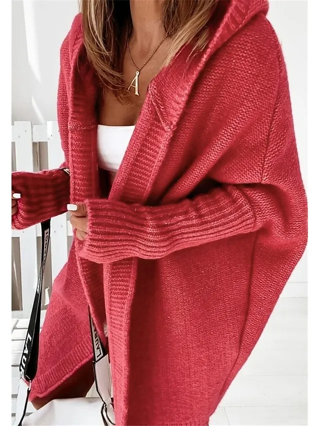 Women's Cardigan Hooded Solid Color Stylish Basic Casual Long Sleeve Loose Sweater Cardigans Hooded Open Front Fall Winter Denim Purple / Holiday / Going out