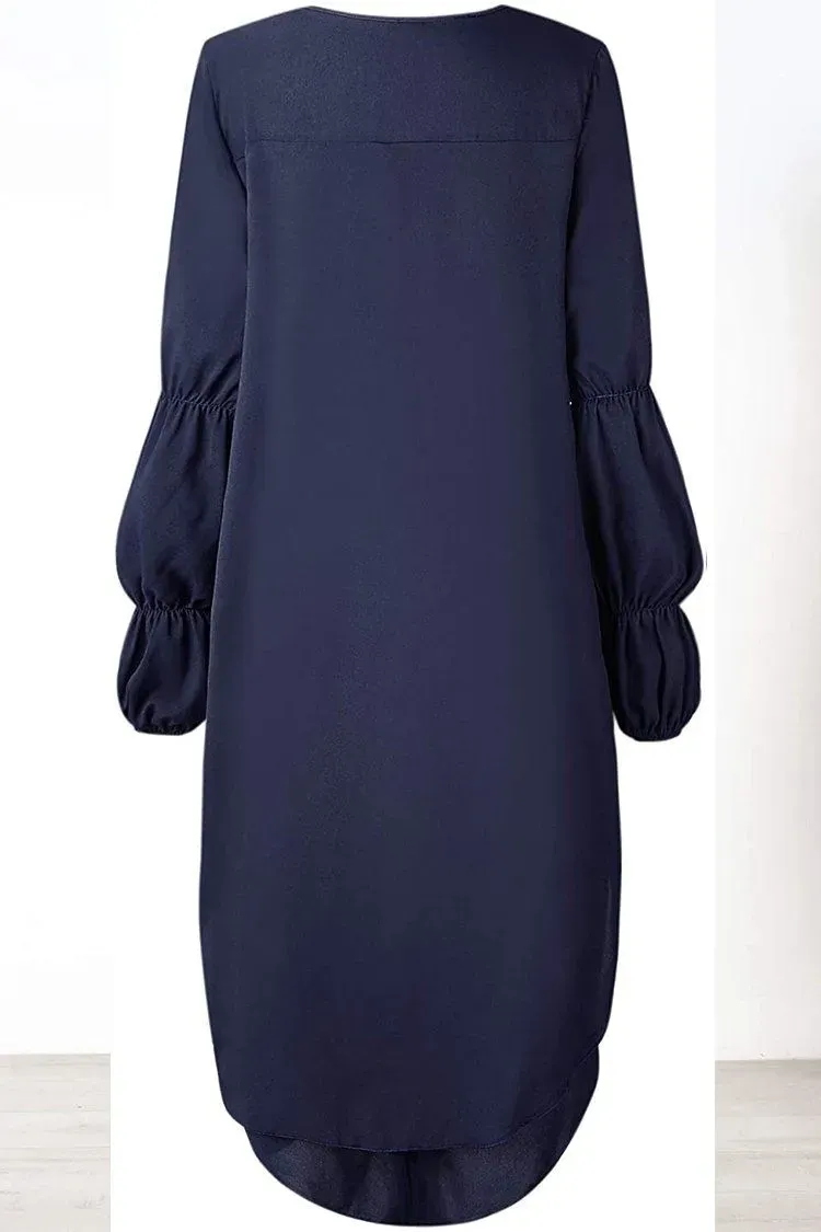 Lantern High Low Asymmetrical Irregular Hem Shirt Dress