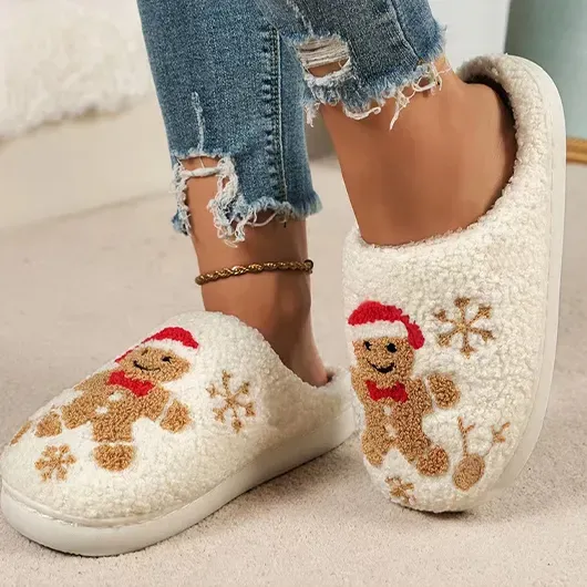 Christmas Beige Closed Toe Falt Slippers