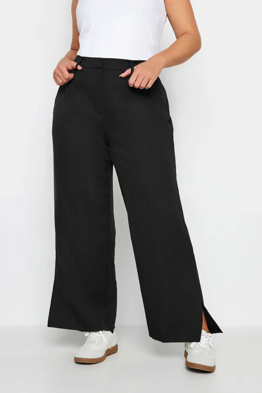 YOURS Curve Teal Blue Split Hem Flared Trousers