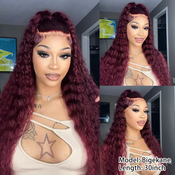 Flash Sale | @bigekane and @thequeenleora Recommend 99J Burgundy 13x6 Deep Wave Wig 16-34 Inches Transparent Lace Front Human Hair Wigs