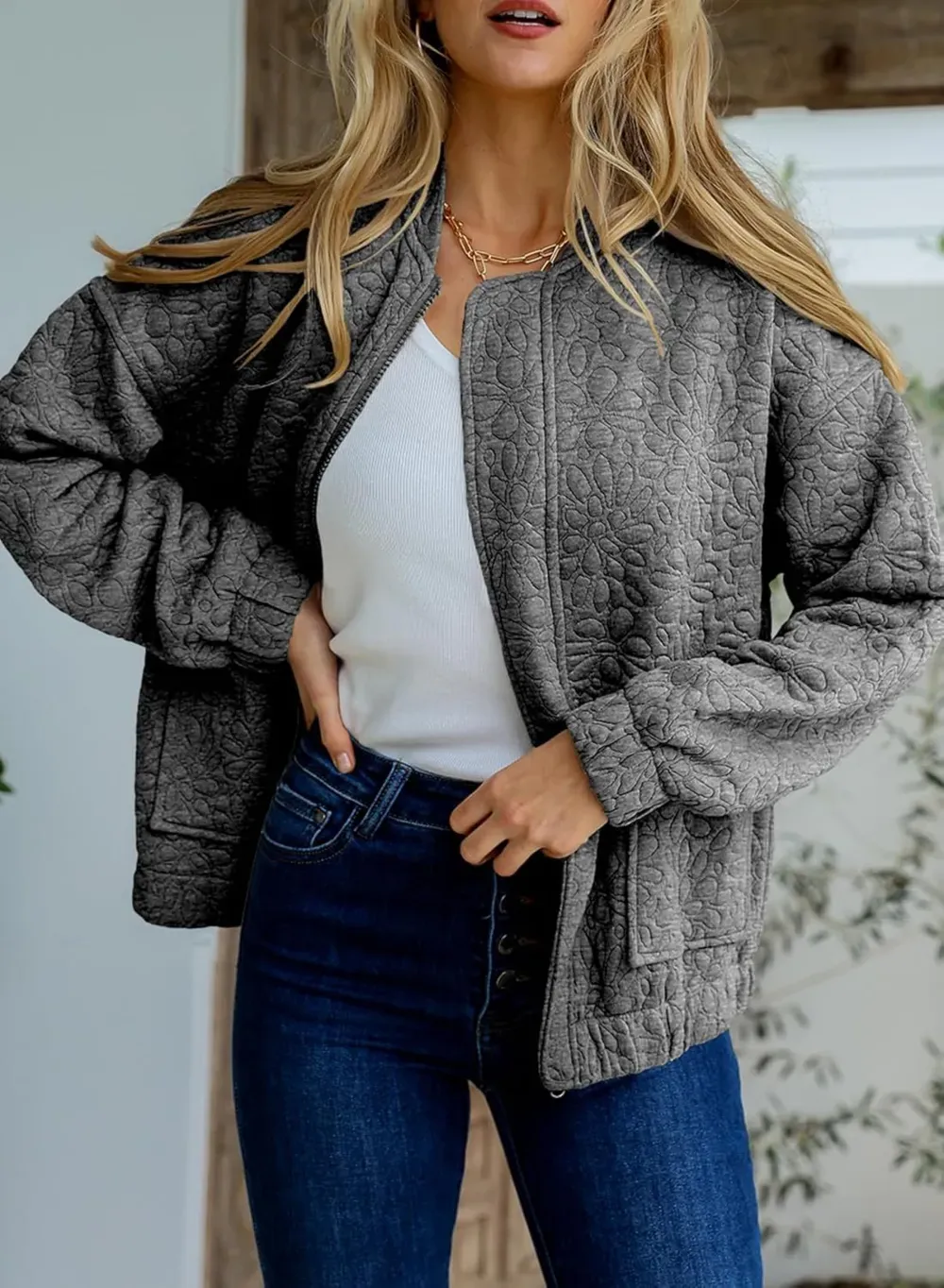 Jackets for Women Spring Fashion 2025 Cute Jacquard Coats Lightweight Zip Up Jackets Dressy Casual