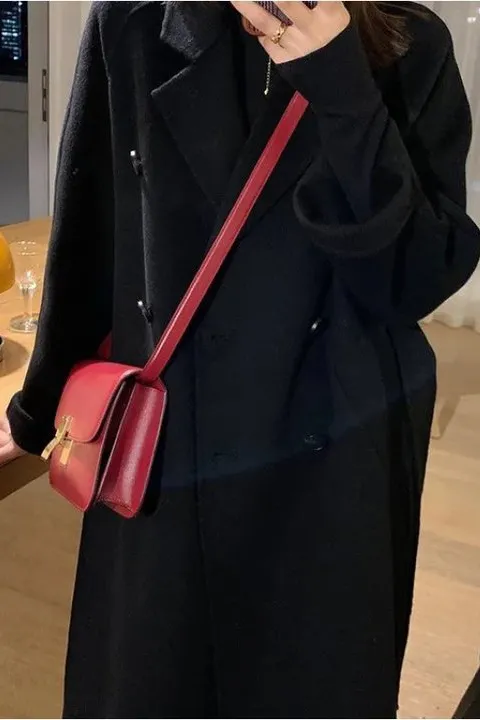 Solid Double Front Tie Breasted Lapel Coat