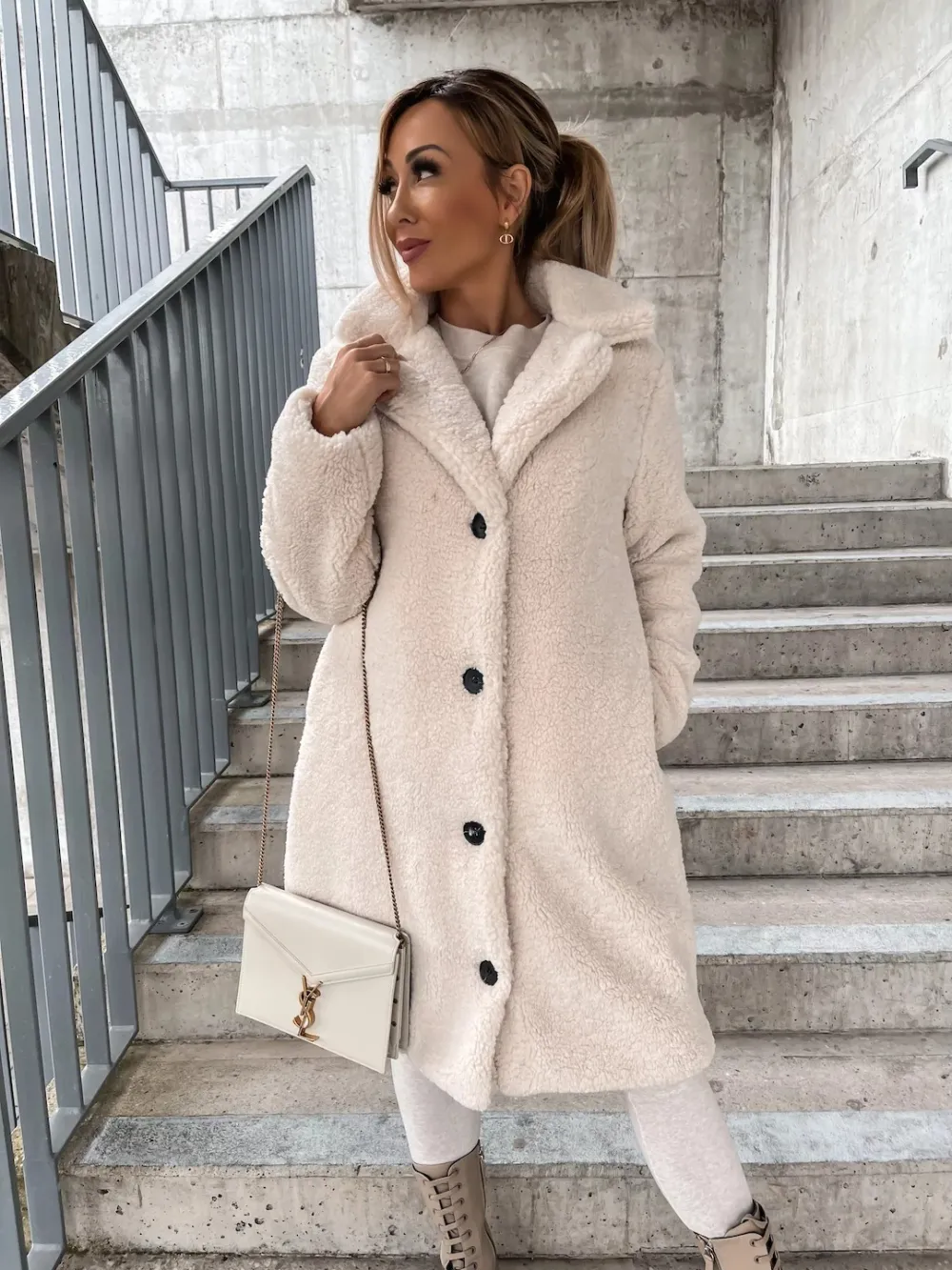 Solid Single Breasted Lapel Fluff Coat