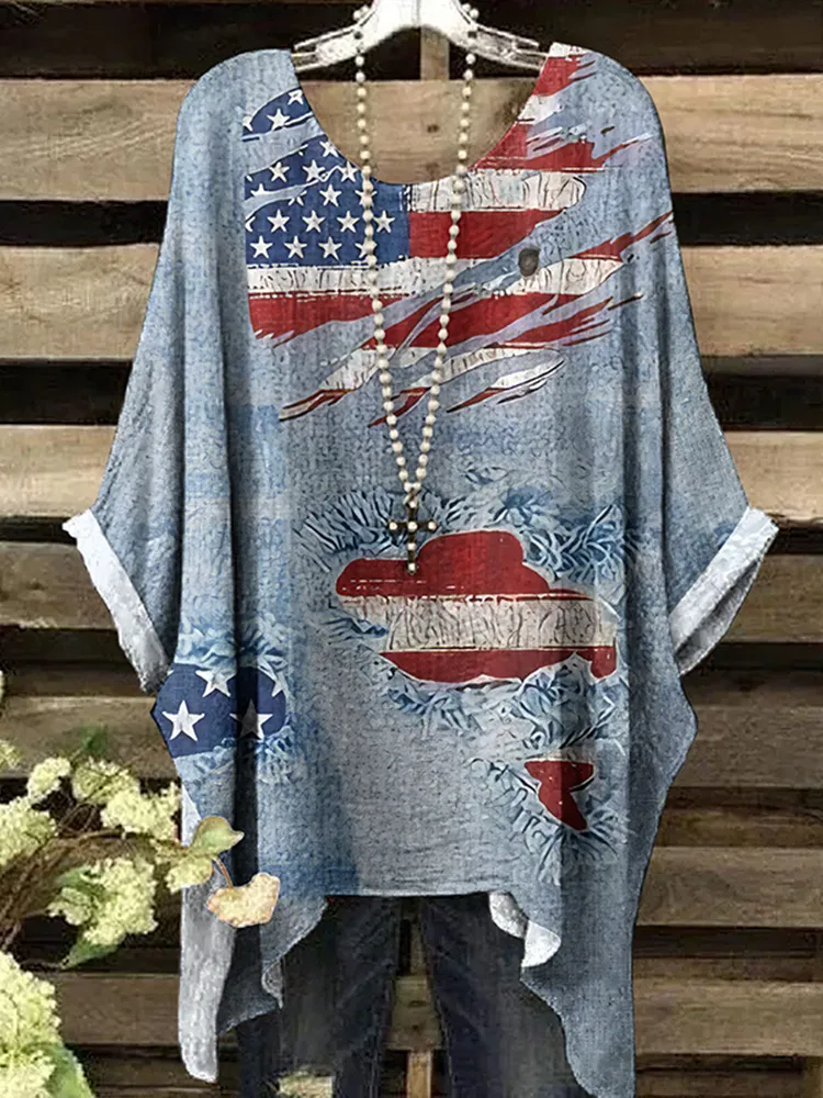 Vintage Independence Day American Flag Art Irregular Shirt