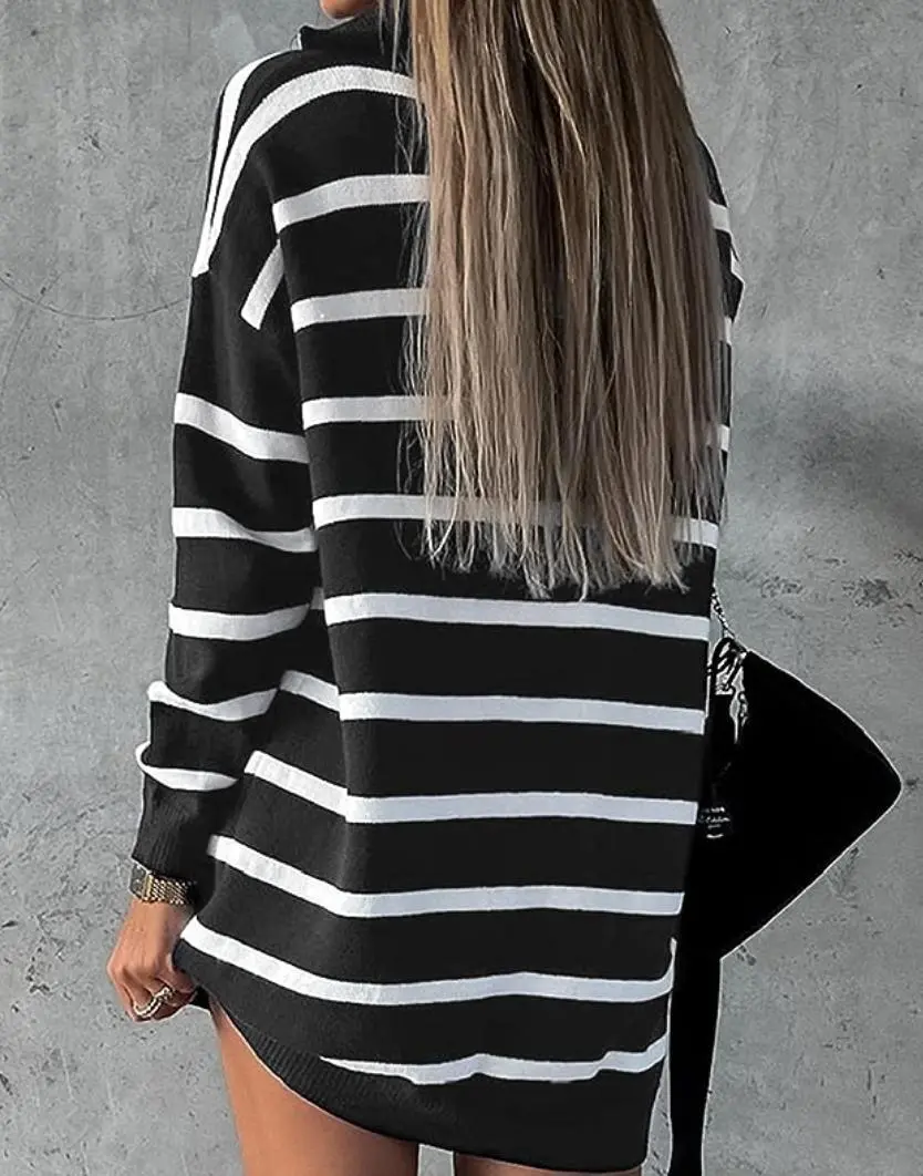Basic Striped Mini Sweater Dress