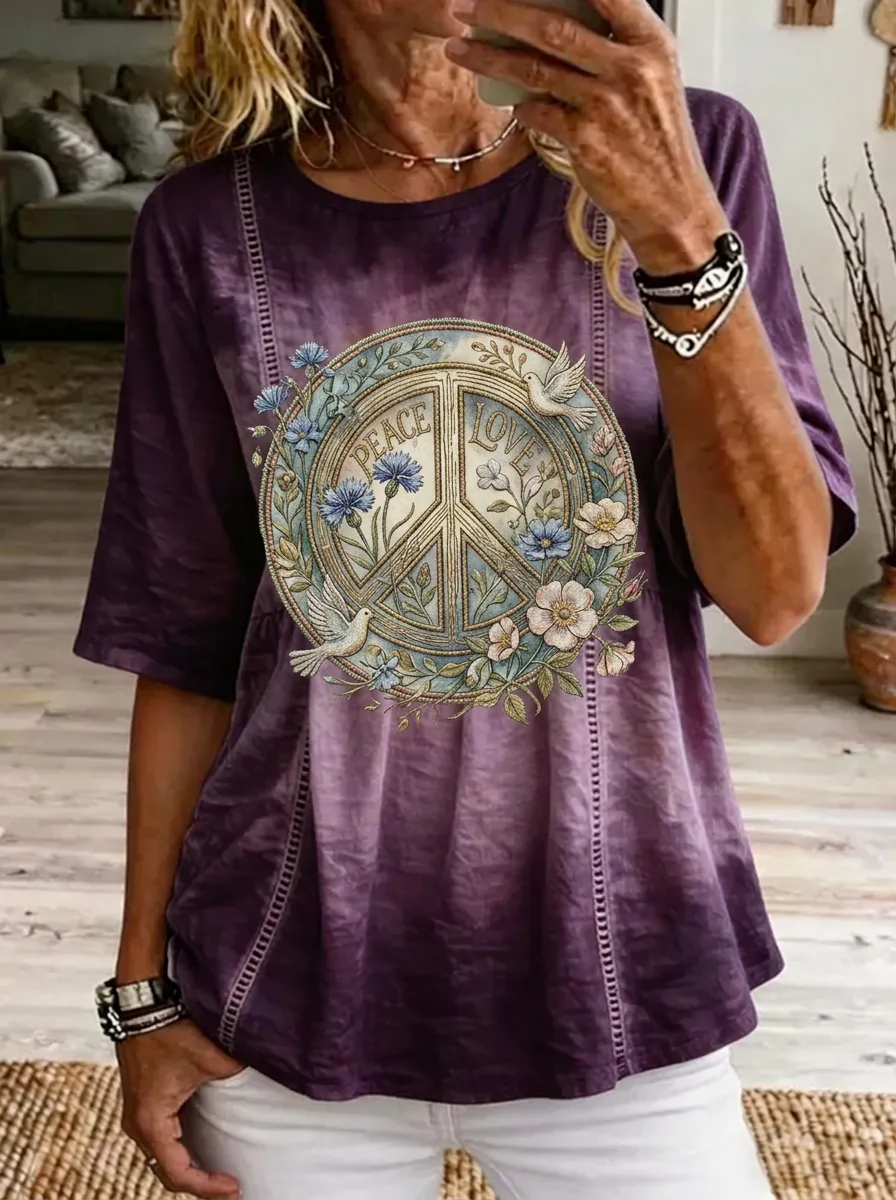 Women's Nashville Peace Love Floral Dove Printed T-shirt