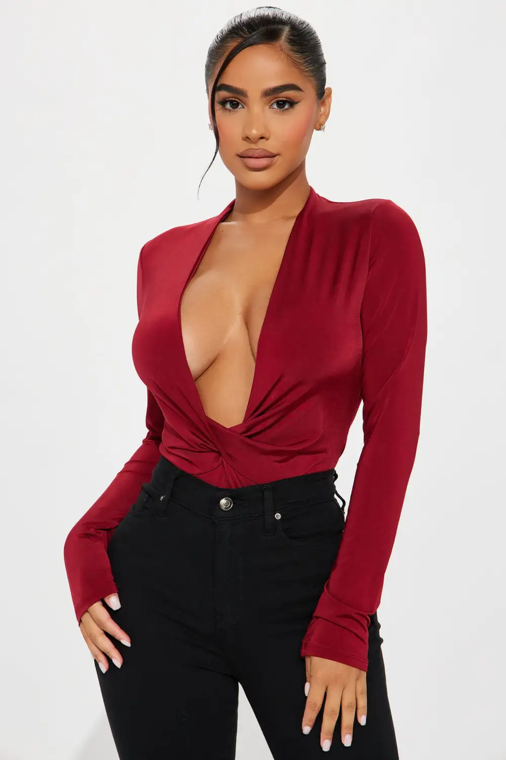Lizette Twist Front Bodysuit - Wine