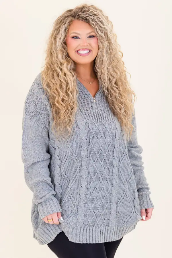 Cable Knit Classic Sweater, Gray