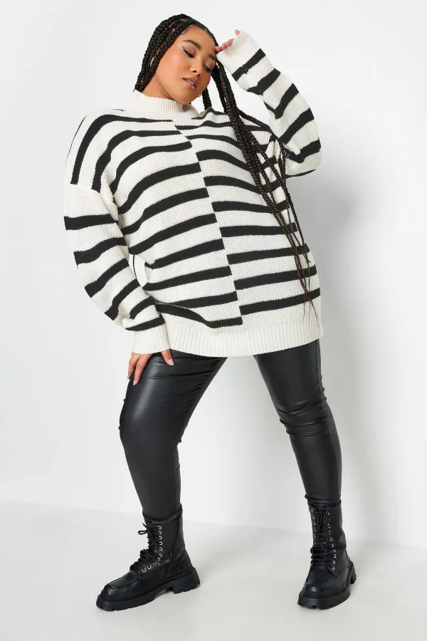 YOURS Curve Black Contrast Stripe Turtle Neck Jumper