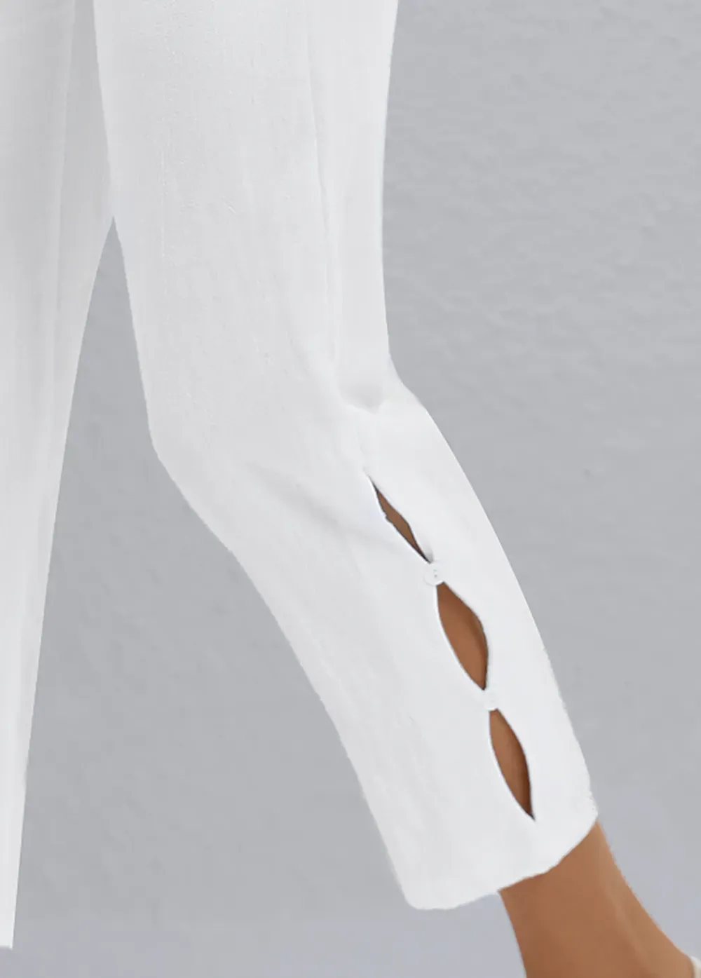 White Button Elastic Waist High Waisted Pants