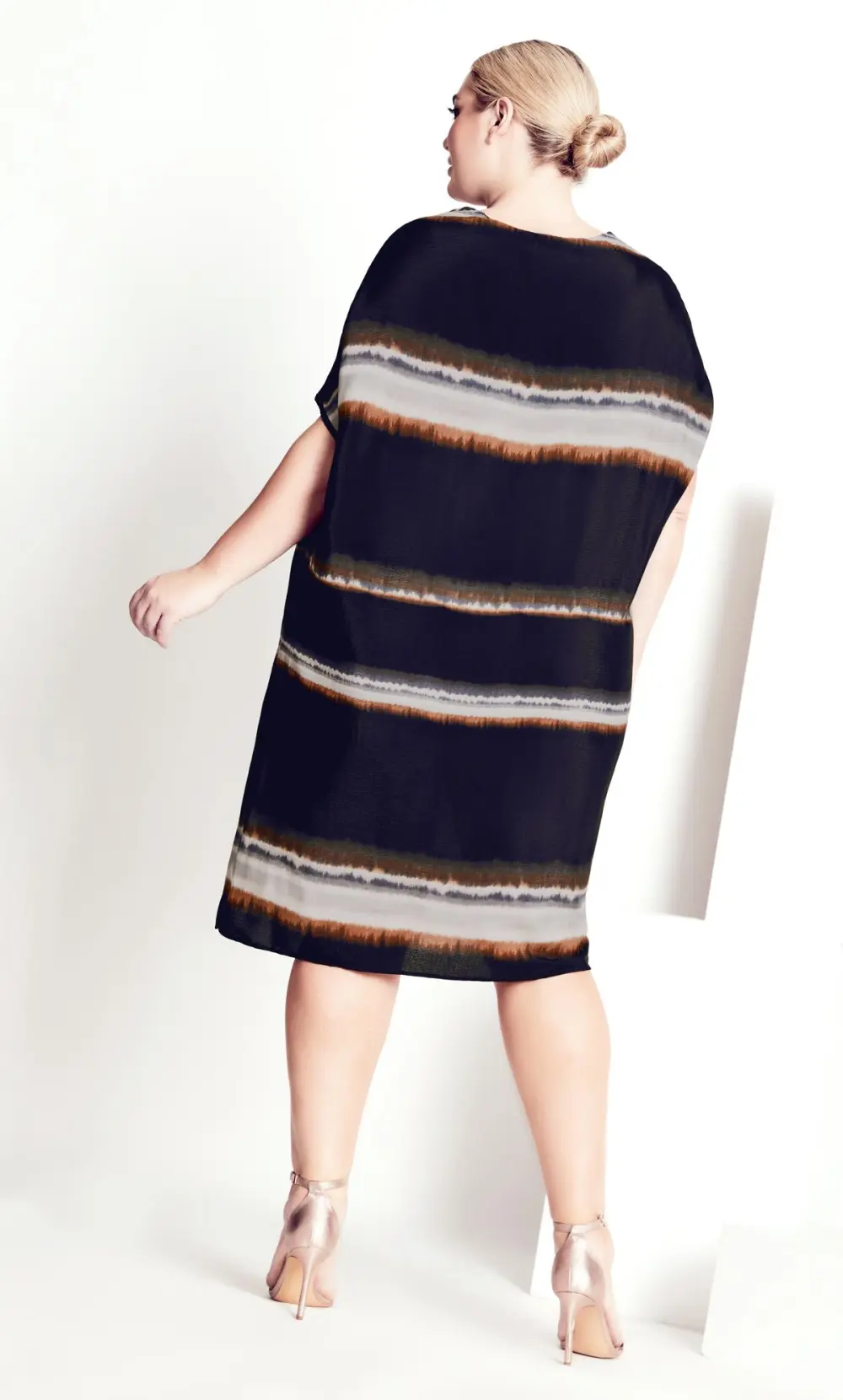 Evans Navy Blue Tie Dye Stripe Print Shift Dress