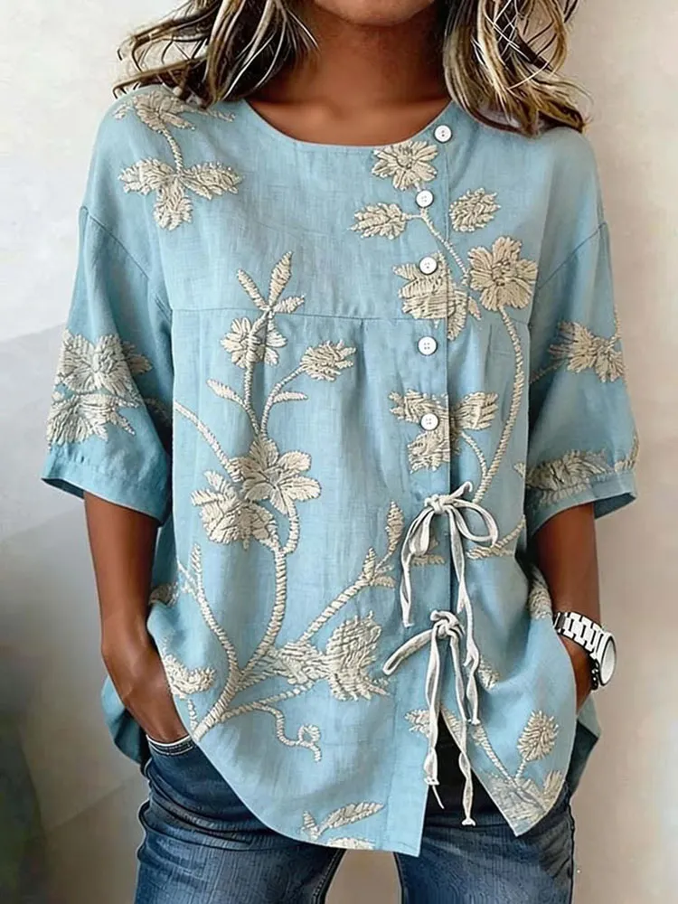 Women'S Floral Art Printed Casual Shirt