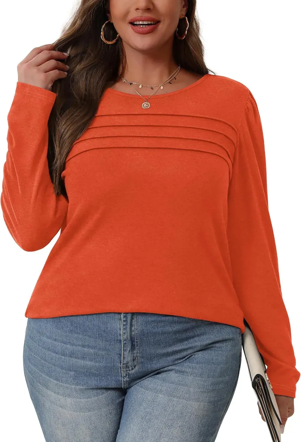 OFEEFAN Long Sleeve Shirts for Women Fall Fashion 2024 Dressy Casual Blouses Trendy Pleated Tunic Tops for Leggings