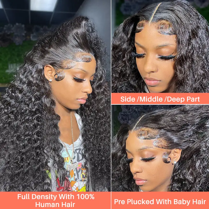 Deep Wave HD Transparent 360 Lace Frontal Wigs 100% Human Hair Pre Plucked Human Wig