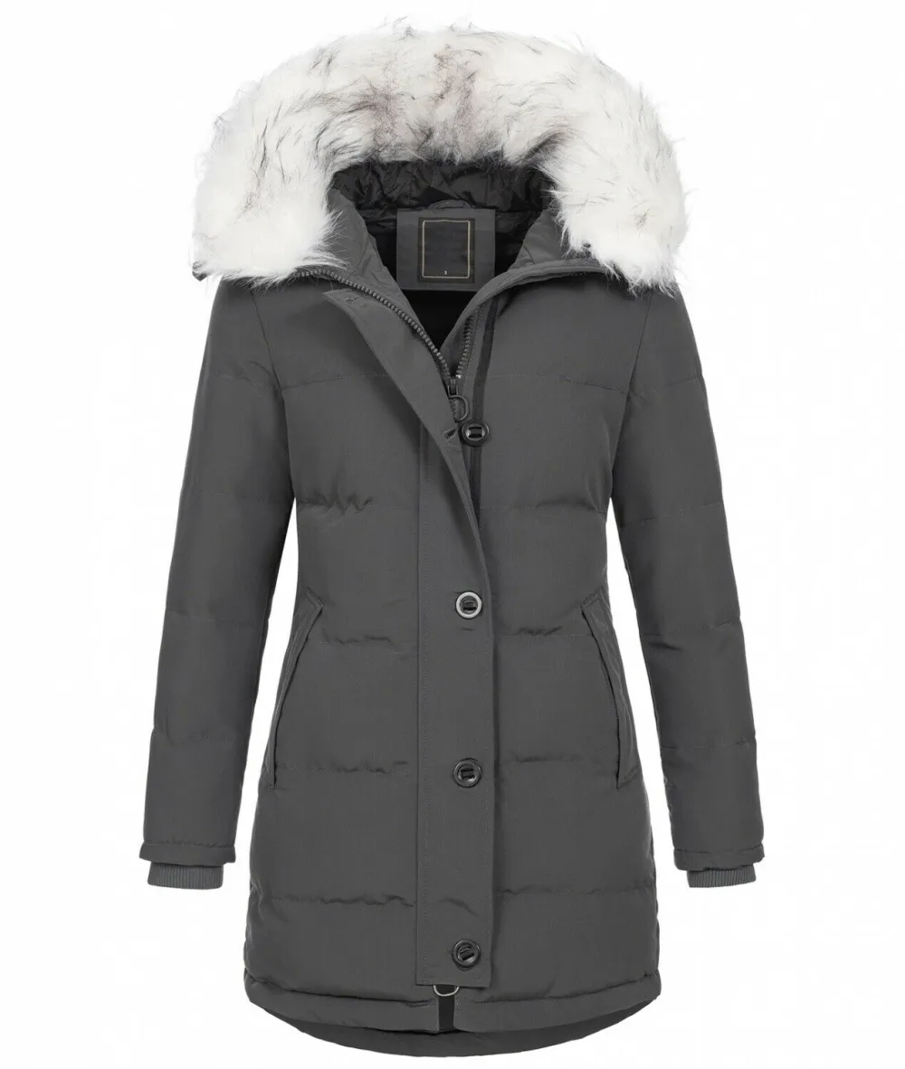 Fashion ladies parka coat with fur collar